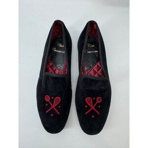 Mens Club Created Hand Made England Black Velvet Quilted Lining Slipper Shoes 8